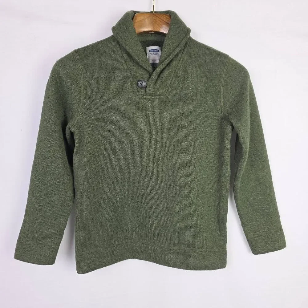 Old Navy Boys Olive Shawl Collar Fleece Pullover Medium